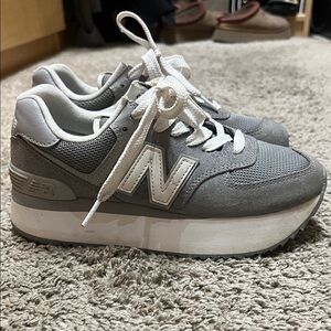 New Balance Gray and White Platform Sneakers